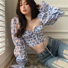 Load image into Gallery viewer, Square Collar Crop Tees Tops Women&#39;s Puff Sleeve Tanks Top  Blouse Fashion Retro Clothing Summer Blouses Female Shirts