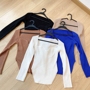 Square Collar Long Sleeve Woman Sweaters Knitted Pullover Women Spring Autumn Sweater Winter Tops For Women Black White Jumper