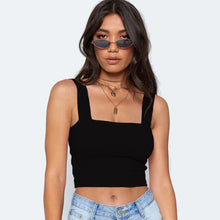 Load image into Gallery viewer, Square Neck Sleeveless Summer Crop Top White Women Black Casual Basic T Shirt Off Shoulder Cami Sexy Backless Tank Top