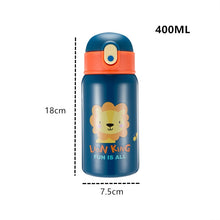 Load image into Gallery viewer, Stainless steel children&#39;s straw thermos, cartoon thermos, 400ml