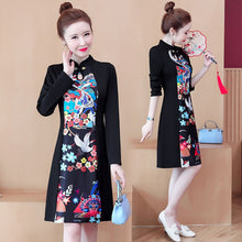 Load image into Gallery viewer, Stand Collar Retro Buckle Long Sleeve Women Improved Cheongsam Autumn Chinese Style Plus Size Elegant Slim Dress Female Qipao