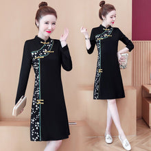 Load image into Gallery viewer, Stand Collar Retro Buckle Long Sleeve Women Improved Cheongsam Autumn Chinese Style Plus Size Elegant Slim Dress Female Qipao