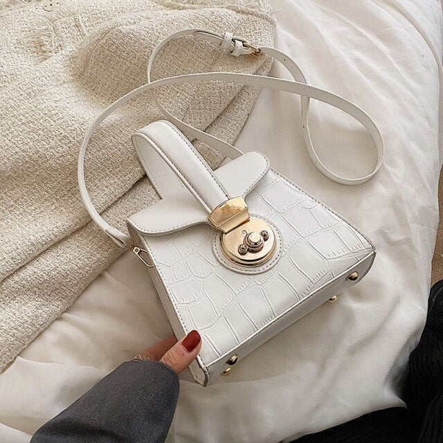 Stone Pattern Hard Box Shape PU Leather Shoulder Bags for Women 2022 Hit Handbags and Purses Mini Crossbody Bags Kawaii Totes