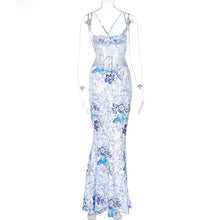 Load image into Gallery viewer, Straps Floral Print Slit Women Maxi Dresses Elegant Club Party Holiday Sleeveless Backless Bandage Long Dresses Vacation Outfits