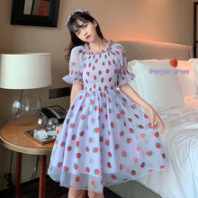Load image into Gallery viewer, Strawberry Dress Women French Style Lace Chiffon Sweet Dress Casual Puff Sleeve Elegant Printed Kawaii Dress Women 2021 New