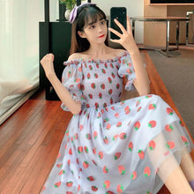 Load image into Gallery viewer, Strawberry Dress Women French Style Lace Chiffon Sweet Dress Casual Puff Sleeve Elegant Printed Kawaii Dress Women 2021 New