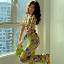 Load image into Gallery viewer, Streetwear Print Hollow Out 2 Two Piece Sets Women Summer Matching Set Female Halter Backless Crop Top Bandage Long Pants