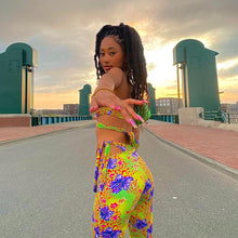 Load image into Gallery viewer, Streetwear Print Hollow Out 2 Two Piece Sets Women Summer Matching Set Female Halter Backless Crop Top Bandage Long Pants