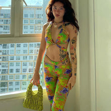 Load image into Gallery viewer, Streetwear Print Hollow Out 2 Two Piece Sets Women Summer Matching Set Female Halter Backless Crop Top Bandage Long Pants