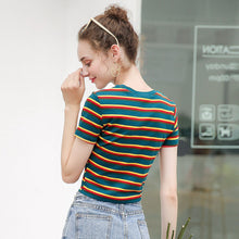 Load image into Gallery viewer, Stripe Elegant V Neck Female Summer Top Lace T Shirt Shirts Feminina For Women Tops Friends Tees Tshirt Korean Clothes