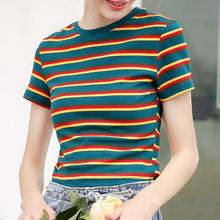 Load image into Gallery viewer, Stripe Elegant V Neck Female Summer Top Lace T Shirt Shirts Feminina For Women Tops Friends Tees Tshirt Korean Clothes