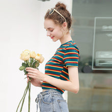 Load image into Gallery viewer, Stripe Elegant V Neck Female Summer Top Lace T Shirt Shirts Feminina For Women Tops Friends Tees Tshirt Korean Clothes