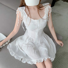 Load image into Gallery viewer, Summer 2021 New Lace-up Spaghetti Strap Dress Women French Sweet Style Chiffon A-line Sleeveless Ruffle Single Breasted Vestidos