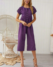 Load image into Gallery viewer, Summer 2021 New Women&#39;s Fashion Sexy Solid O Neck Short Sleeve Buttons Tunic Straight Calf Lenght Pants Ladies Skinny Jumpsuits