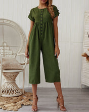 Load image into Gallery viewer, Summer 2021 New Women&#39;s Fashion Sexy Solid O Neck Short Sleeve Buttons Tunic Straight Calf Lenght Pants Ladies Skinny Jumpsuits