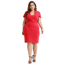 Load image into Gallery viewer, Summer 2021 Plus Size Dress Fashion Sexy Slim OL Style Short Sleeve Red Vestidos Office Elegant Dress Retro Women&#39;s Knee Dress
