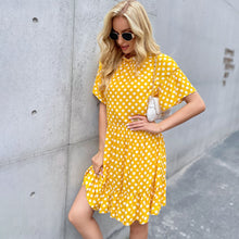 Load image into Gallery viewer, Summer 2021 Women &#39;s O-neck New Chiffon Dotted Prints Short Skirt Pullover Cotton Mid Waist Yellow Loose Polka Dot Swing Dress