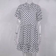 Load image into Gallery viewer, Summer 2021 Women &#39;s O-neck New Chiffon Dotted Prints Short Skirt Pullover Cotton Mid Waist Yellow Loose Polka Dot Swing Dress
