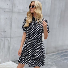 Load image into Gallery viewer, Summer 2021 Women &#39;s O-neck New Chiffon Dotted Prints Short Skirt Pullover Cotton Mid Waist Yellow Loose Polka Dot Swing Dress