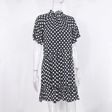 Load image into Gallery viewer, Summer 2021 Women &#39;s O-neck New Chiffon Dotted Prints Short Skirt Pullover Cotton Mid Waist Yellow Loose Polka Dot Swing Dress