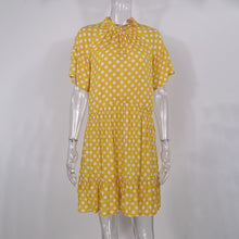 Load image into Gallery viewer, Summer 2021 Women &#39;s O-neck New Chiffon Dotted Prints Short Skirt Pullover Cotton Mid Waist Yellow Loose Polka Dot Swing Dress