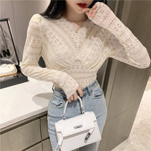 Load image into Gallery viewer, Summer 2021 Womens Tops Blouses Lace Patchwork Long Sleeves Solid Shirt Women Blouse Blusas Roupa Feminina Shirts