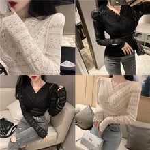 Load image into Gallery viewer, Summer 2021 Womens Tops Blouses Lace Patchwork Long Sleeves Solid Shirt Women Blouse Blusas Roupa Feminina Shirts