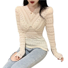 Load image into Gallery viewer, Summer 2021 Womens Tops Blouses Lace Patchwork Long Sleeves Solid Shirt Women Blouse Blusas Roupa Feminina Shirts