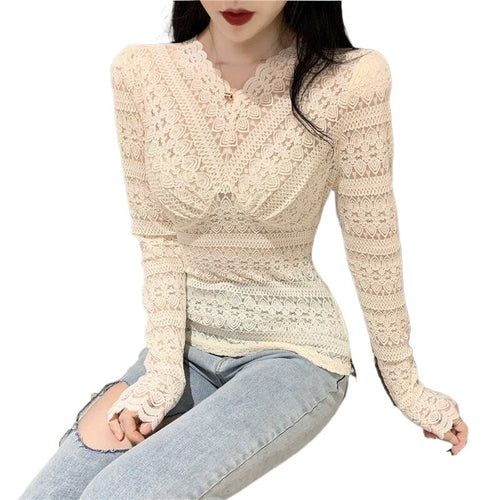 Summer 2021 Womens Tops Blouses Lace Patchwork Long Sleeves Solid Shirt Women Blouse Blusas Roupa Feminina Shirts