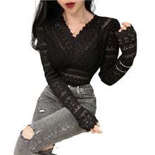 Load image into Gallery viewer, Summer 2021 Womens Tops Blouses Lace Patchwork Long Sleeves Solid Shirt Women Blouse Blusas Roupa Feminina Shirts