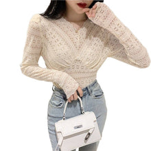 Load image into Gallery viewer, Summer 2021 Womens Tops Blouses Lace Patchwork Long Sleeves Solid Shirt Women Blouse Blusas Roupa Feminina Shirts