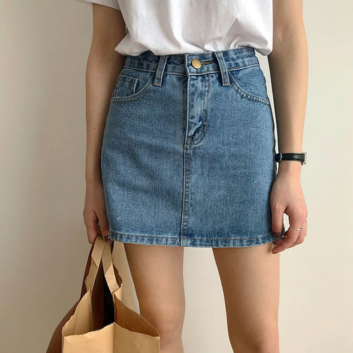 Summer 2022 High Waist Vintage Denim Skirts for Women Simple Bodycon Casual Korean Chic Jupe Femme Elegant Streetwear Faldas