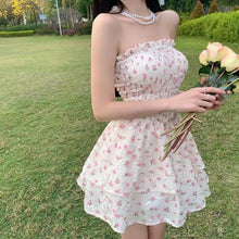 Load image into Gallery viewer, Summer 2022 Sexy Bandeau Kawaii Princess Dress Women Japanese Ruffle Sleeveless Sweet Girl Floral Dress Casual Korean Clothing
