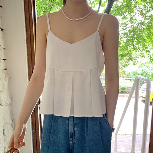 Summer 2022 Simple Loose Y2k Tank Top Women Korean Style Backless Sweet All Match Camis Casual Elegant V Neck Sleeveless Tops