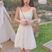 Load image into Gallery viewer, Summer Beach Dot Print Strap Dress Women Holiday Sweet Kawaii Floral Mini Dress Korean Chic Fashion Outdoor O-neck Sundress 2021