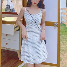 Load image into Gallery viewer, Summer Beach Dot Print Strap Dress Women Holiday Sweet Kawaii Floral Mini Dress Korean Chic Fashion Outdoor O-neck Sundress 2021