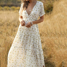 Load image into Gallery viewer, Summer Beach Holiday Women Dress Casual Floral Print Elegant Boho Robe Ruffle Short-Sleeve V-neck Sexy Party Long Dress