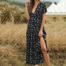 Load image into Gallery viewer, Summer Beach Holiday Women Dress Casual Floral Print Elegant Boho Robe Ruffle Short-Sleeve V-neck Sexy Party Long Dress