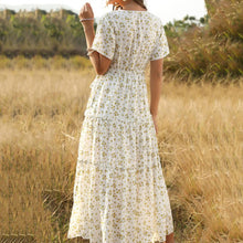Load image into Gallery viewer, Summer Beach Holiday Women Dress Casual Floral Print Elegant Boho Robe Ruffle Short-Sleeve V-neck Sexy Party Long Dress