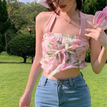Load image into Gallery viewer, Summer Beach Sexy Floral Crop Top Women Print Y2k Sweet Boho Party Casual Vest 2021 Backless High Street Cute Korean Halter Tops