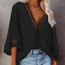 Load image into Gallery viewer, Summer Blouse for Women Tops V Neck Hollow Out Deep  Lady Shirt 2021 New Three Quarters Sleeve Blouses Female Clothing Office