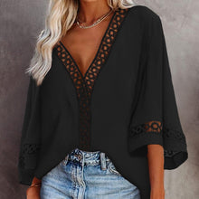 Load image into Gallery viewer, Summer Blouse for Women Tops V Neck Hollow Out Deep  Lady Shirt 2021 New Three Quarters Sleeve Blouses Female Clothing Office