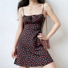 Load image into Gallery viewer, Summer Boho Red Strawberry Floral Print Spaghetti Strap Dress Women Black Elegant Sleeveless Sexy Beach Party Long Dresses 2021