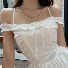 Load image into Gallery viewer, Summer Bud Dresses Women&#39;s Clothing Bodycon Mini Sexy Halter Pleated Vintage Cascading Ruffule Off Shoulder 2021 Fairy Vestidos
