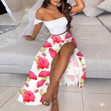 Load image into Gallery viewer, Summer Casaul Skirt Outfits Women Elegant Sexy Off Shoulder Tops And Split Long Dress Suits Fashion Floral Print Two Piece Sets