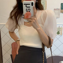 Load image into Gallery viewer, Summer Casual Knitting Blouse Tops for Women French Puff Sleeve Patchwork Sweet Blouse Shirt Slim Beach Outing Kawaii Tops 2021