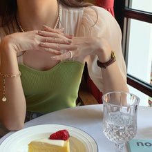 Load image into Gallery viewer, Summer Casual Knitting Blouse Tops for Women French Puff Sleeve Patchwork Sweet Blouse Shirt Slim Beach Outing Kawaii Tops 2021