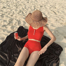 Load image into Gallery viewer, Summer Chic Women&#39;s Swimsuit Set Korean Fashion Sexy Breasted Slim Thin Knitted Two-piece Swimwear Beach Wear