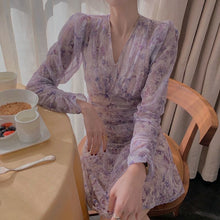 Load image into Gallery viewer, Summer Chiffon Elegant Dress Women French Sweet Print Floral Long Dress Female Casual V-neck Holiday Pretty Party Dress 2021 New