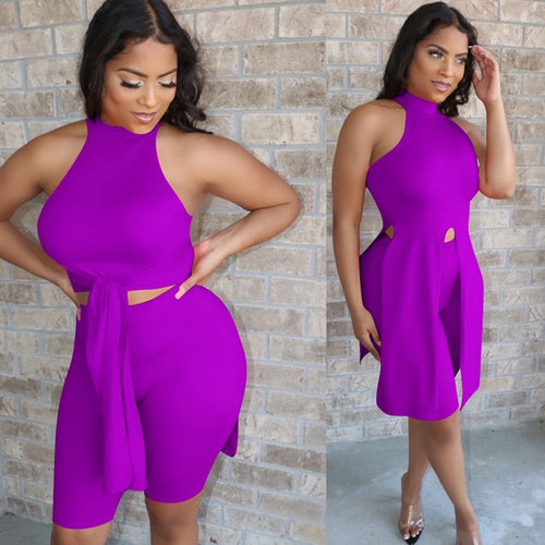 Summer Clothes Two Piece Set Women Sexy Solid Halter Vest-style Dress+shorts Sets Sports Club Outfits Streetwear Wholesale Items